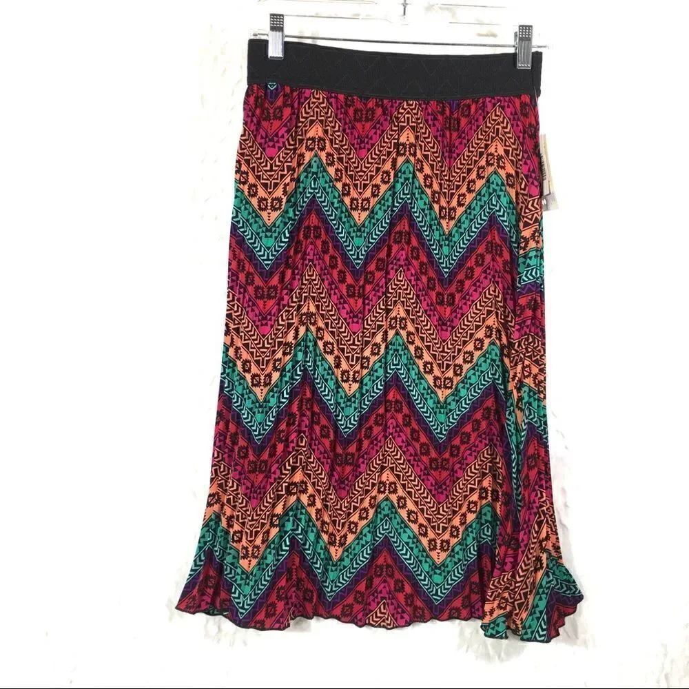 NEW LuLaRoe native print midi skirt Jill small NWT wide waist band plisse pleats